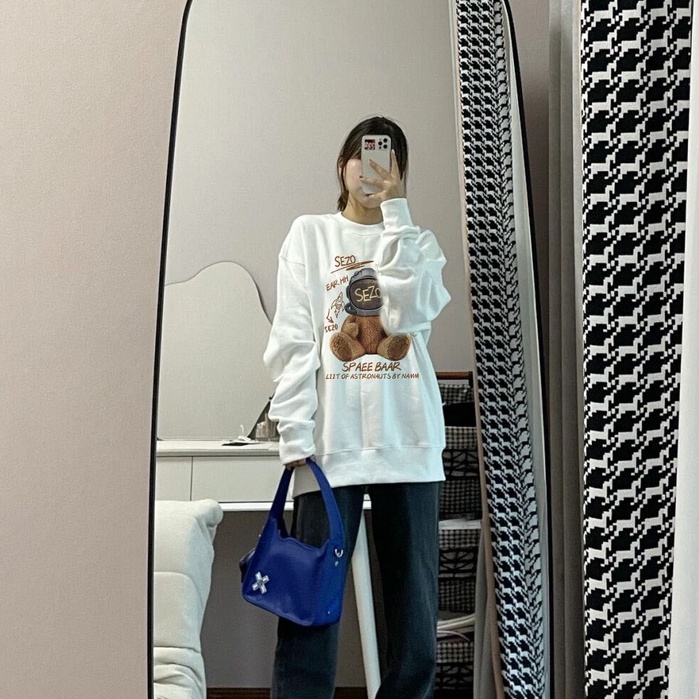 Áo sweater SELVZE chất liệu cotton cổ tròn phong cách Mỹ thời trang cao cấp cho nữ