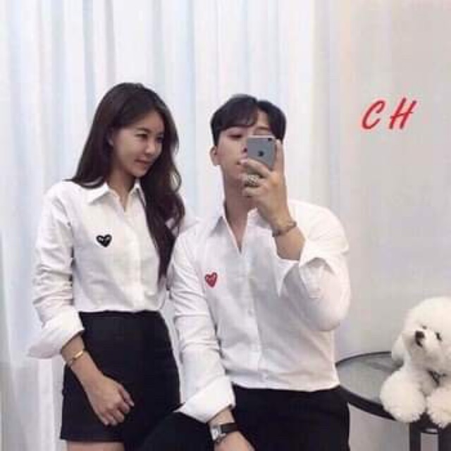 Áo sơ mi thêu tim dài tay cổ bẻ COH0719