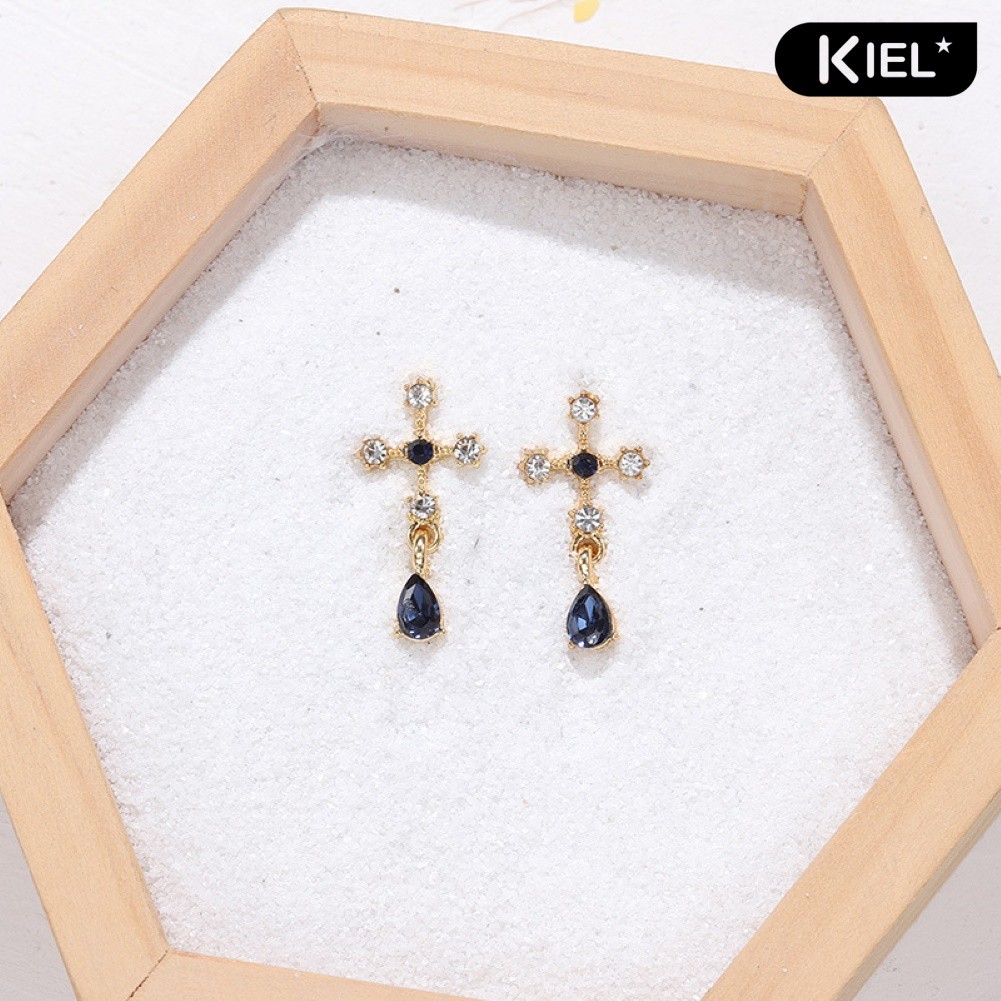 Bông Tai Xỏ Chất Liệu Hợp Kim Đính Đá Sapphire Nhân Tạo Cho Nữ