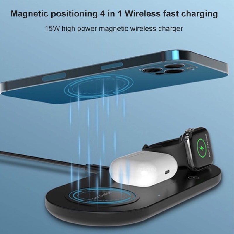 ⌂⌂ Wireless Charger Stand,4 in 1 Wireless Charging Station Dock for Apple Watch SE/6/5/4/3/2/1,Airpods Pro/2/1,iPhone Series 12/12Pro/Mini/11/11 Pro Max/X/XS/XR/8 Plus/8,Samsung Galaxy S10/S9/S7