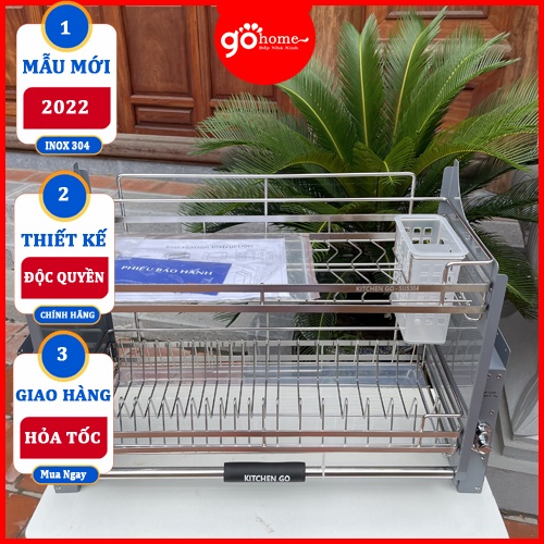 Kệ Chén Thông Minh, Giá Bát Đĩa Nâng Hạ KITCHENGO INOX Không Gỉ 304 Thế Hệ Mới 2023 - Bảo Hành Vĩnh Viễn