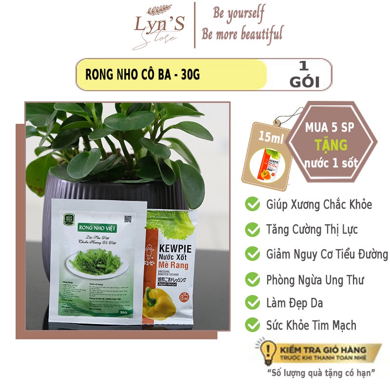 Combo (Rong Nho Việt 30Gr + sốt mè rang 15ml), rong nho trường thọ, công nghệ tách nước Nhật Bản