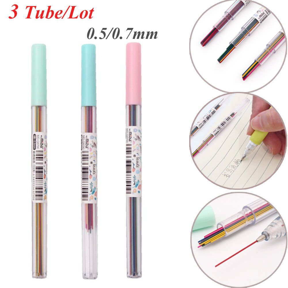 15 Ruột bút chì bấm 0.5/ 0.7 mm đầy màu sắc tiện lợi cho văn phòng trường học