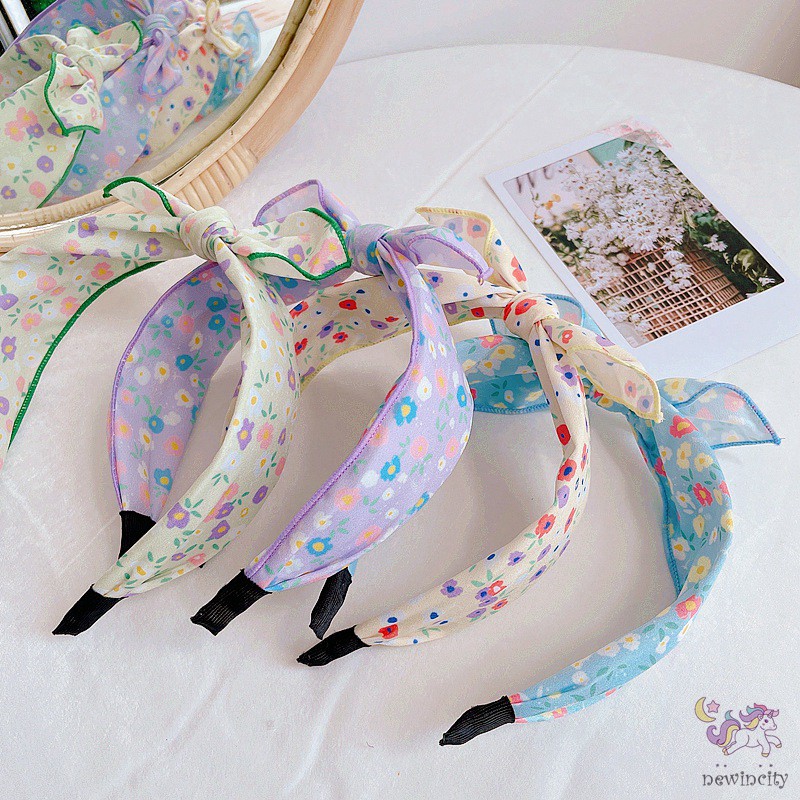 Băng Đô Cài Tóc Đính Nơ In Hoa Phong Cách Hàn Quốc Cho Bé Gái