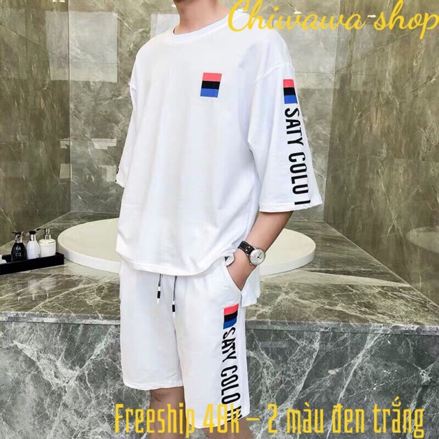 Bộ đồ thể thao Saty mặc nhà đi chơi du lịch cực chất đen trắng size M-L giá sỉ