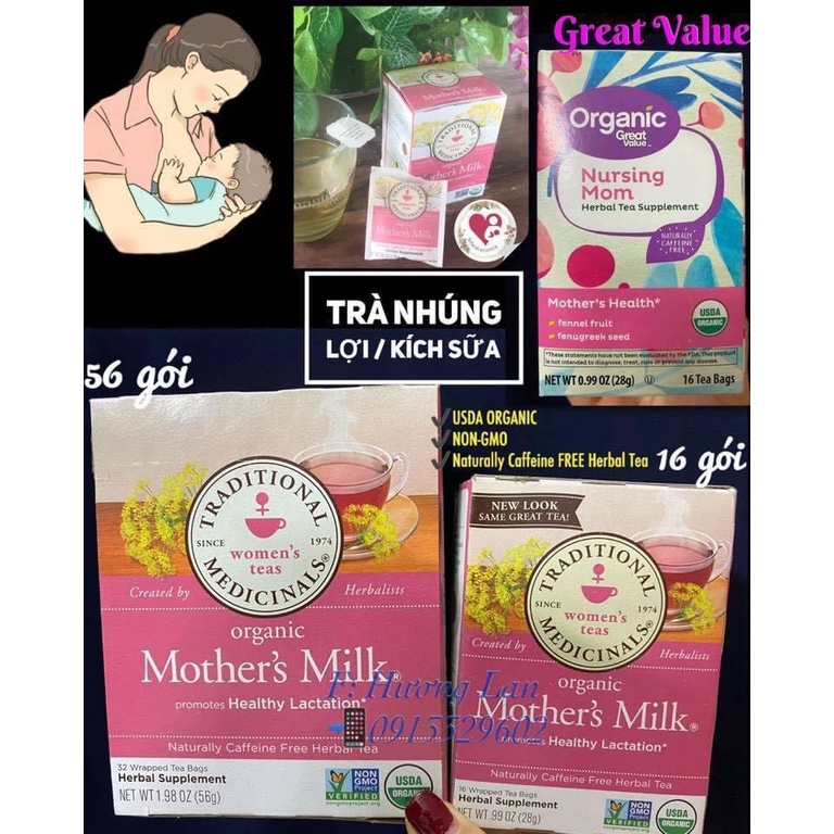 Trà Lợi Sữa Organic Của Mỹ (Traditional Medicinals Organic Mother's Milk, Organic Great Value Nursing Mom)