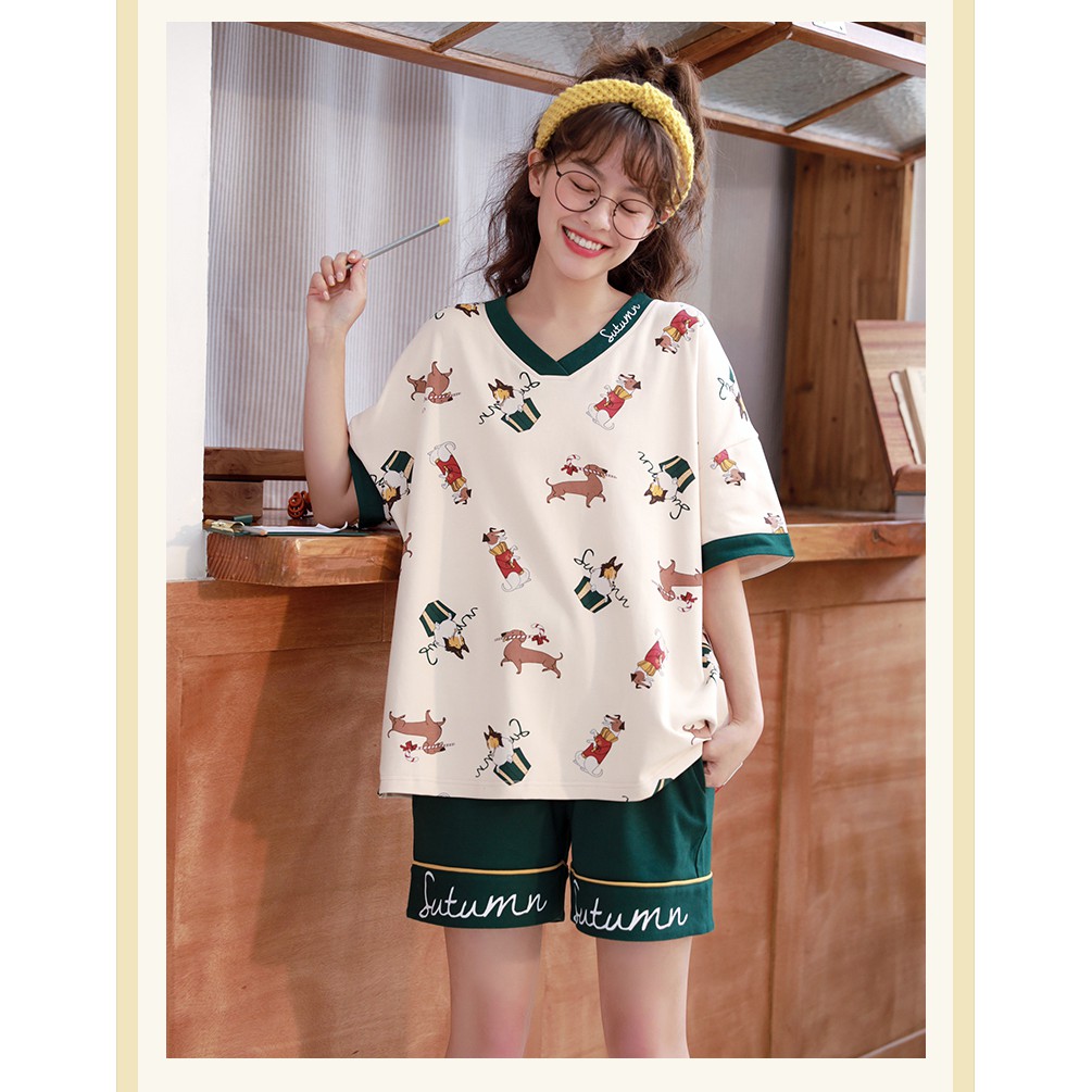 Bộ Đồ Ngủ Cotton Cộc Tay Dễ Thương Cho Nữ Mềm Mại Thoáng Mát | BigBuy360 - bigbuy360.vn