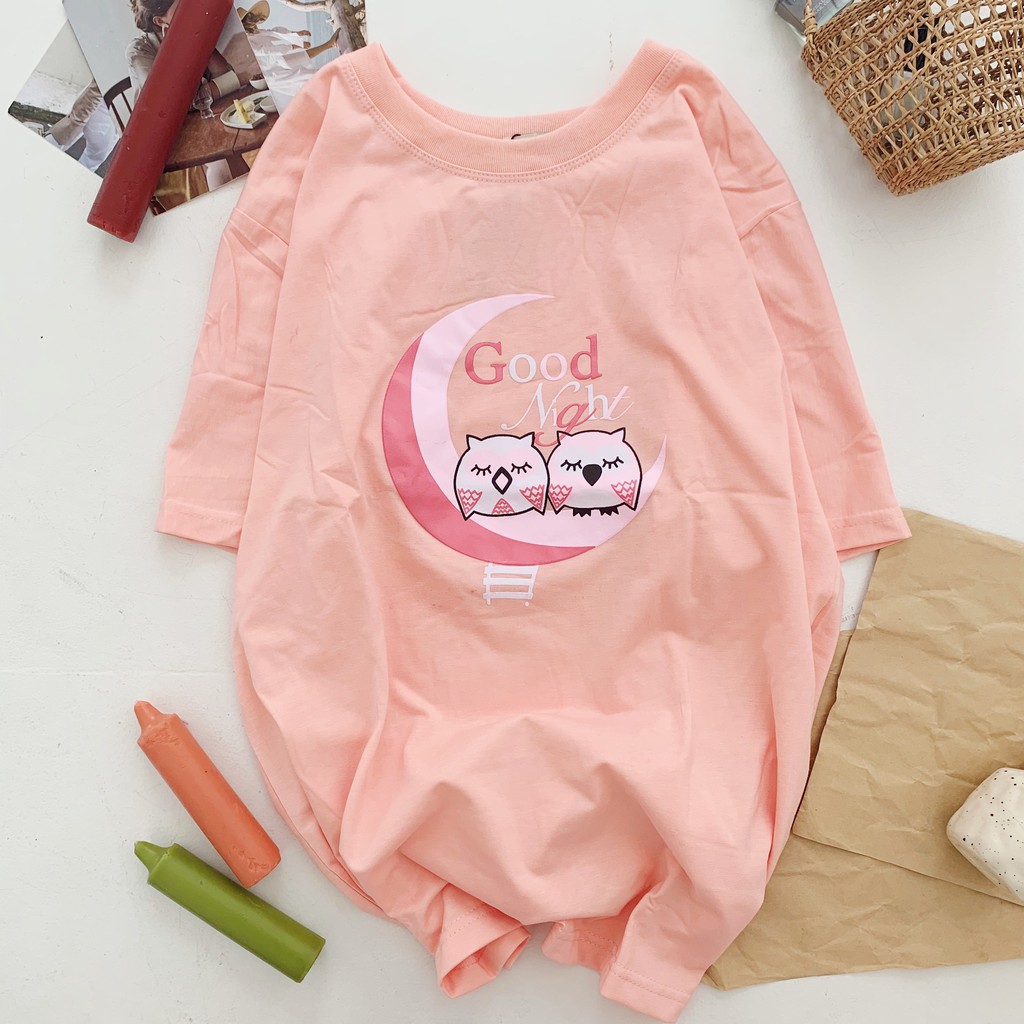 Áo Thun Tay Lỡ Unisex Dành Cho Cả Nam Và Nữ  SAY HAPPY Good Night Cú Mèo Xinh Xắn