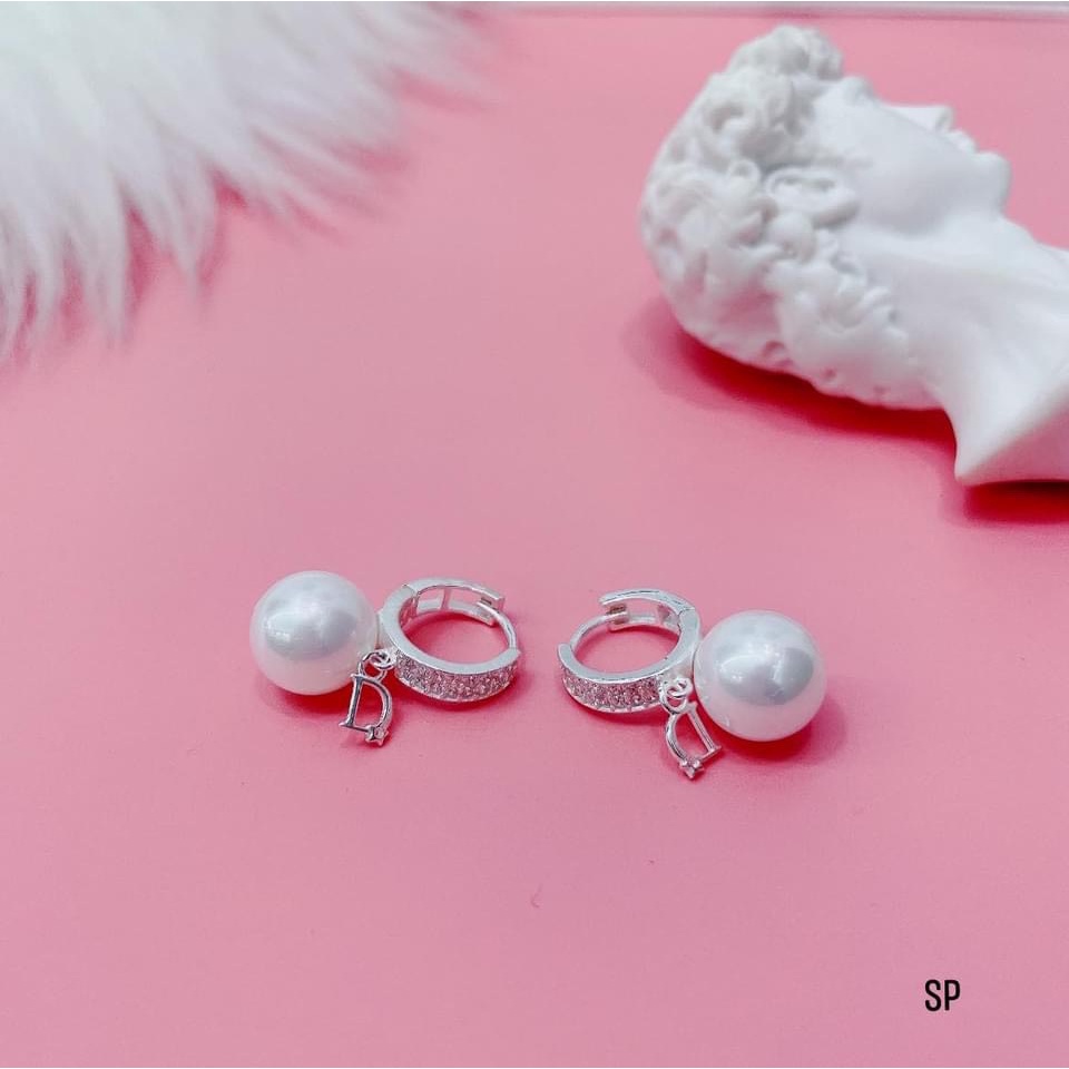 Bông tai nữ bạc thật đính hạt trai sang chảnh - Kho sỉ bạc Nhất Linh