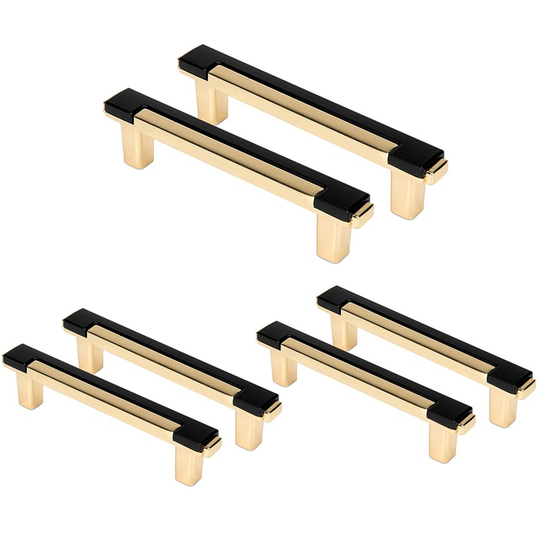 Set 6 Tay Nắm Cửa Hợp Kim Kẽm Màu Vàng Đen Phong Cách Hiện Đại Thời Trang