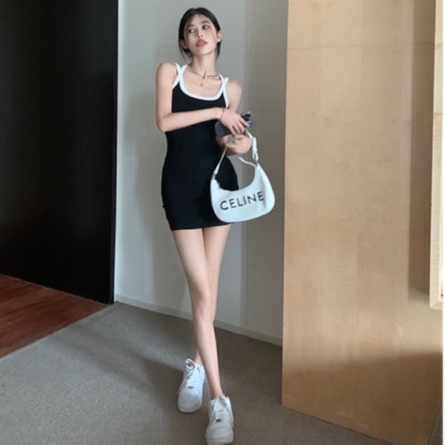 Váy body nữ, đầm body sexy 4 dây đan chéo sau lưng dáng ngắn màu đen hàng order Taobao nhà Oanhdilys