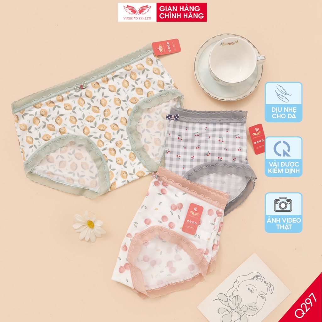 Quần lót nữ cotton lạnh cạp cao VINGO đáy 2 lớp thông hơi kháng khuẩn viền phối ren mỏng nhẹ không hằn da Q297 VNGO