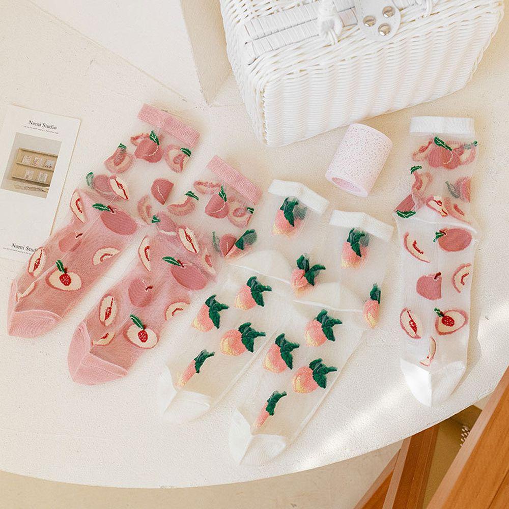 Qqmall Vớ Lụa Thủy Tinh Trong Suốt In Hình Quả Đào JK Lolita Thời Trang Mùa Hè Cho Nữ