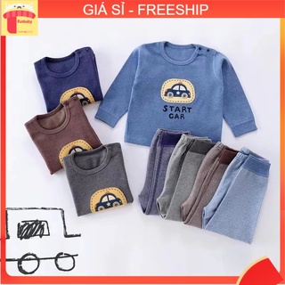 Bộ dài tay bé trai 1-5 tuổi hãng MUSIC ISLAND hình oto và chữ START, Đồ bộ cho bé vải cotton len dày dặn mềm mịn