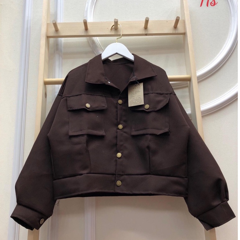 Áo khoác kaki croptop 2 bên túi hộp HSU0821