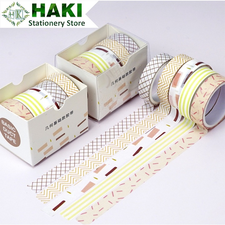 Washi tape cute HAKI, băng dính washi tape bộ 5 cuộn trang trí nhiều màu đáng yêu giá rẻ BD02