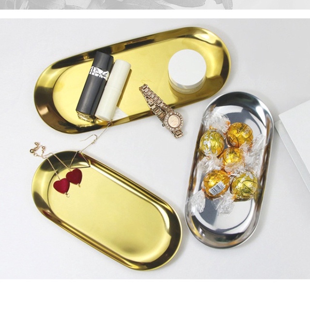 Khay kim loại đựng đồ trang sức mỹ phẩm nến thơm, Phụ kiện nến thơm, Decor nhà cửa