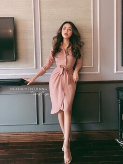 Đầm sơ mi xoắn eo