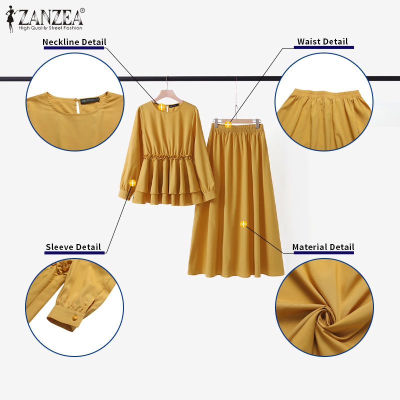 ZANZEA Set Áo Thun Ngắn Tay Cổ Tròn + Chân Váy Xòe Chữ A Thời Trang Nữ