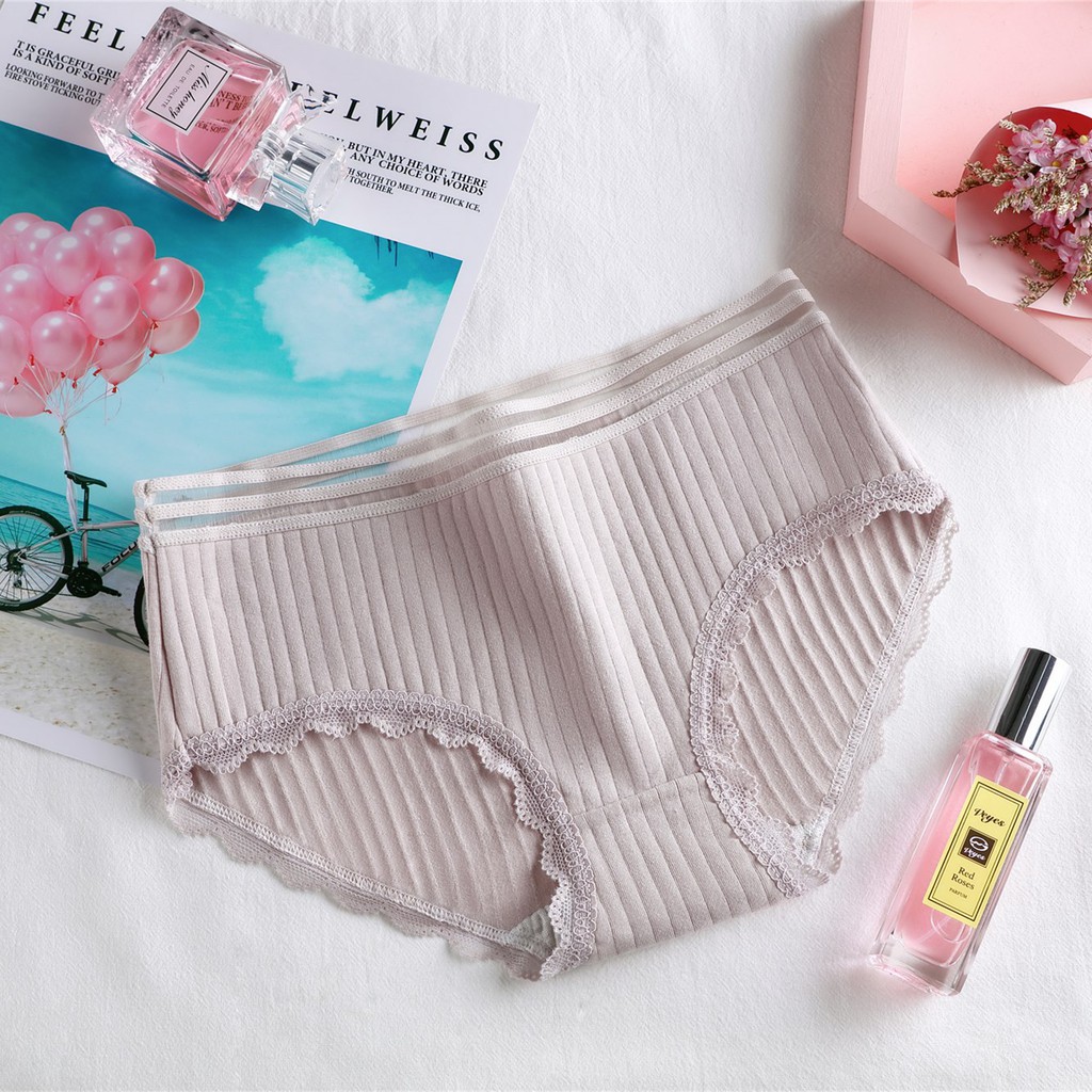  Quần Lót Nữ Cotton viền ren cao cấp, Quần lót sọc gân phối ren UD010 | BigBuy360 - bigbuy360.vn