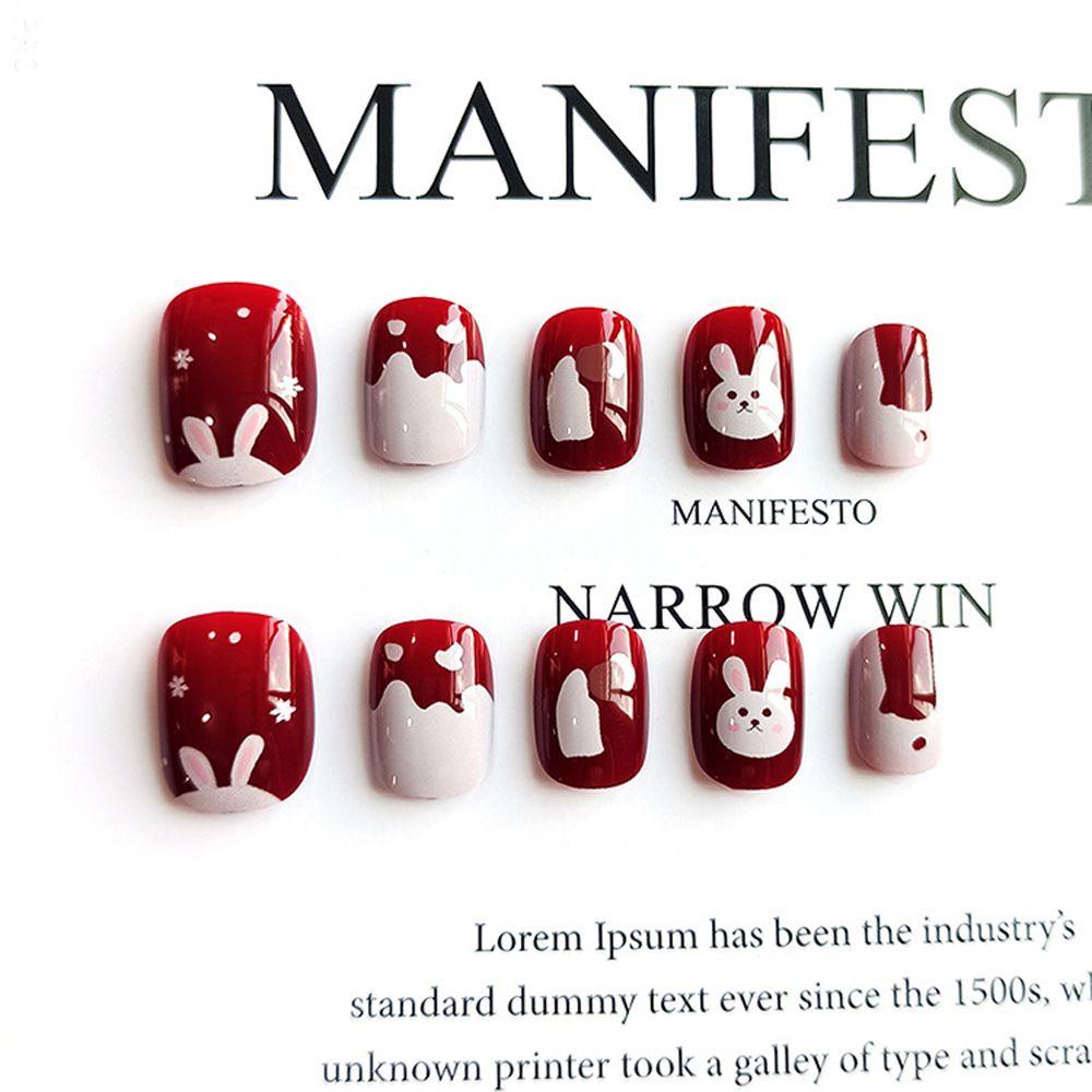 OCEANMAP Bộ Móng Tay Giả Ngắn Họa Tiết Thỏ / Gấu Hoạt Hình Trang Trí Nghệ Thuật