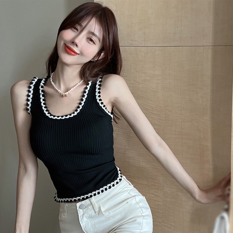 Áo Sát Nách Cổ Vuông Xẻ Tà Màu Sắc Trẻ Trung Hợp Thời Trang Phong Cách Hàn Quốc