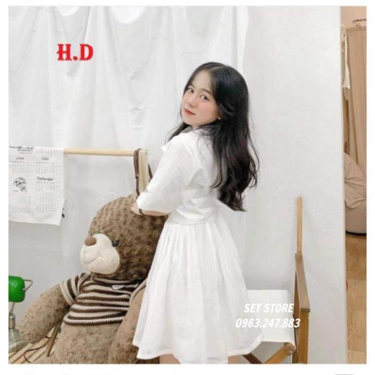 Đầm Trắng nữ,Set váy nơ cổ dáng xòe tiểu thư tôn dáng xinh xịn mịn - l | BigBuy360 - bigbuy360.vn