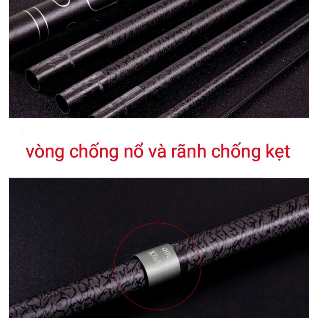 Cần câu tay 5H Hắc Long cần câu đơn câu đài chất liệu carbon tặng kèm nhẫn và ngọn phụ
