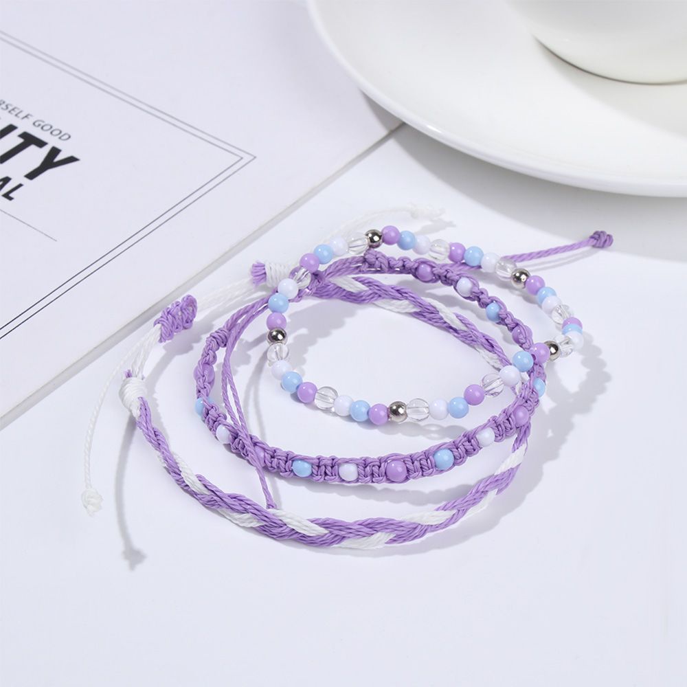 3Pcs/set Beads Bracelet Muti-layer Hand Woven Wax Thread Hand Rope Bohemian Colorful Jewelry