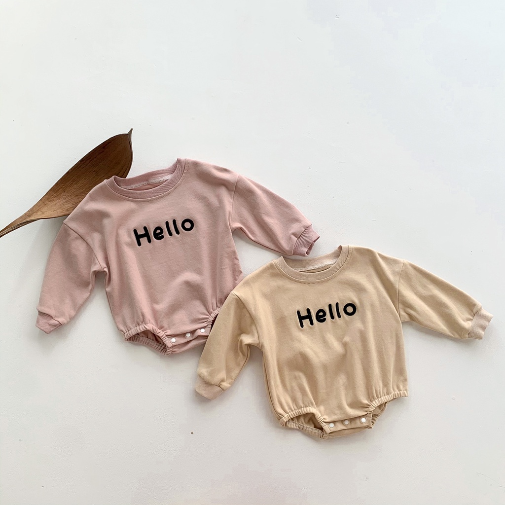 Bộ áo liền quần tay dài in chữ Hello dành cho trẻ sơ sinh 0-24 tháng tuổi