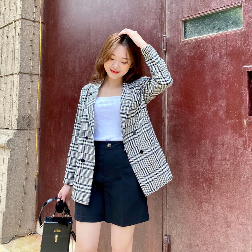 Áo Blazer Kẻ Đen Trắng, Khoác Blazer 2 Lớp Hàng Cao Cấp Hachidesigns | BigBuy360 - bigbuy360.vn