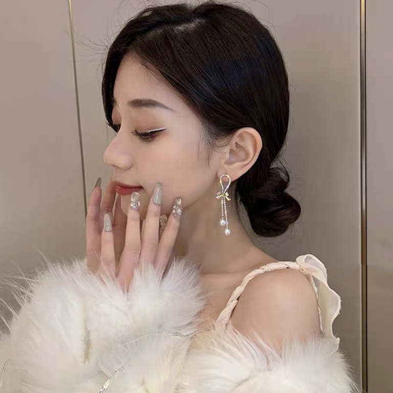 Đôi Bông Tai Dáng Rơi Họa Tiết Nơ Thời Trang Cho Nữ