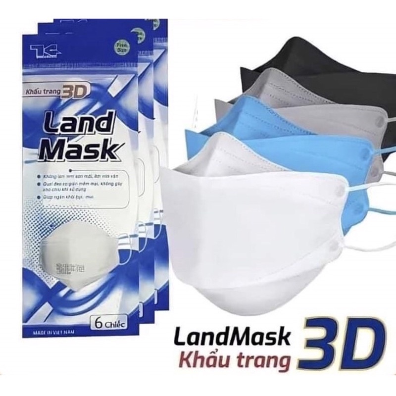 Khẩu trang 3D Land mask- túi 6 gói