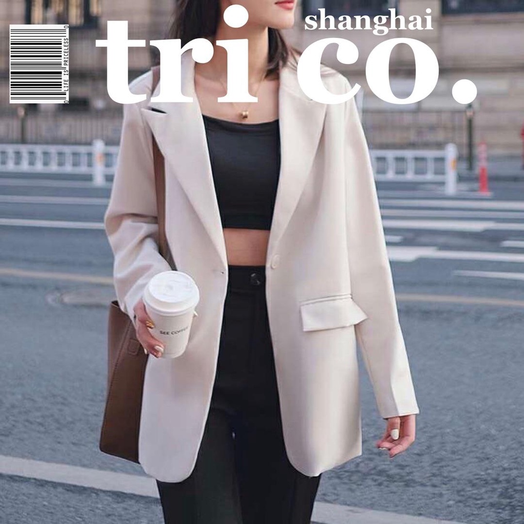 Áo Khoác Vest Màu Đen Dáng Rộng Cài Khuy Kiểu Anh Thời Trang Xuân Thu Cho Bạn Gái