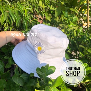 Nón bucket hoa cúc 2 mặt 2 màu: Trắng - Đen