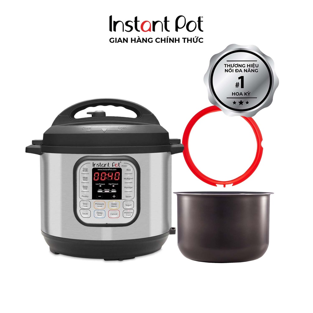 Combo Nồi áp suất điện đa năng Instant Pot DUO 60 7in1 ( dung tích 5.7 lít) kèm lòng nồi chống dính phủ Ceramic và gioăn