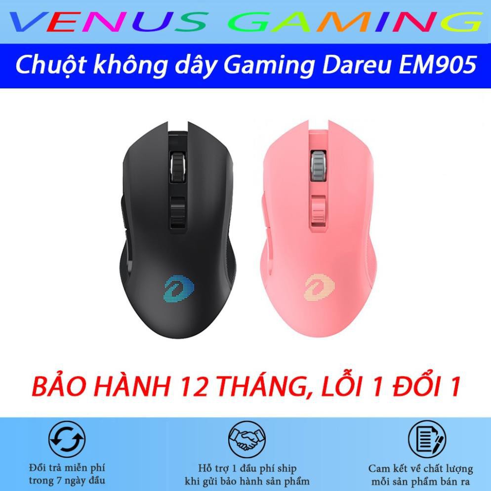 Chuột không dây Gaming DAREU EM905 PRO [ Màu Đen + Hồng, Led RGB - Bravo Sensor ]