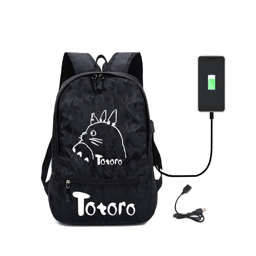 Ba Lô Du Lịch Vải Canvas Hình Totoro Xinh Xắn Có Cổng Sạc Usb Tiện Lợi