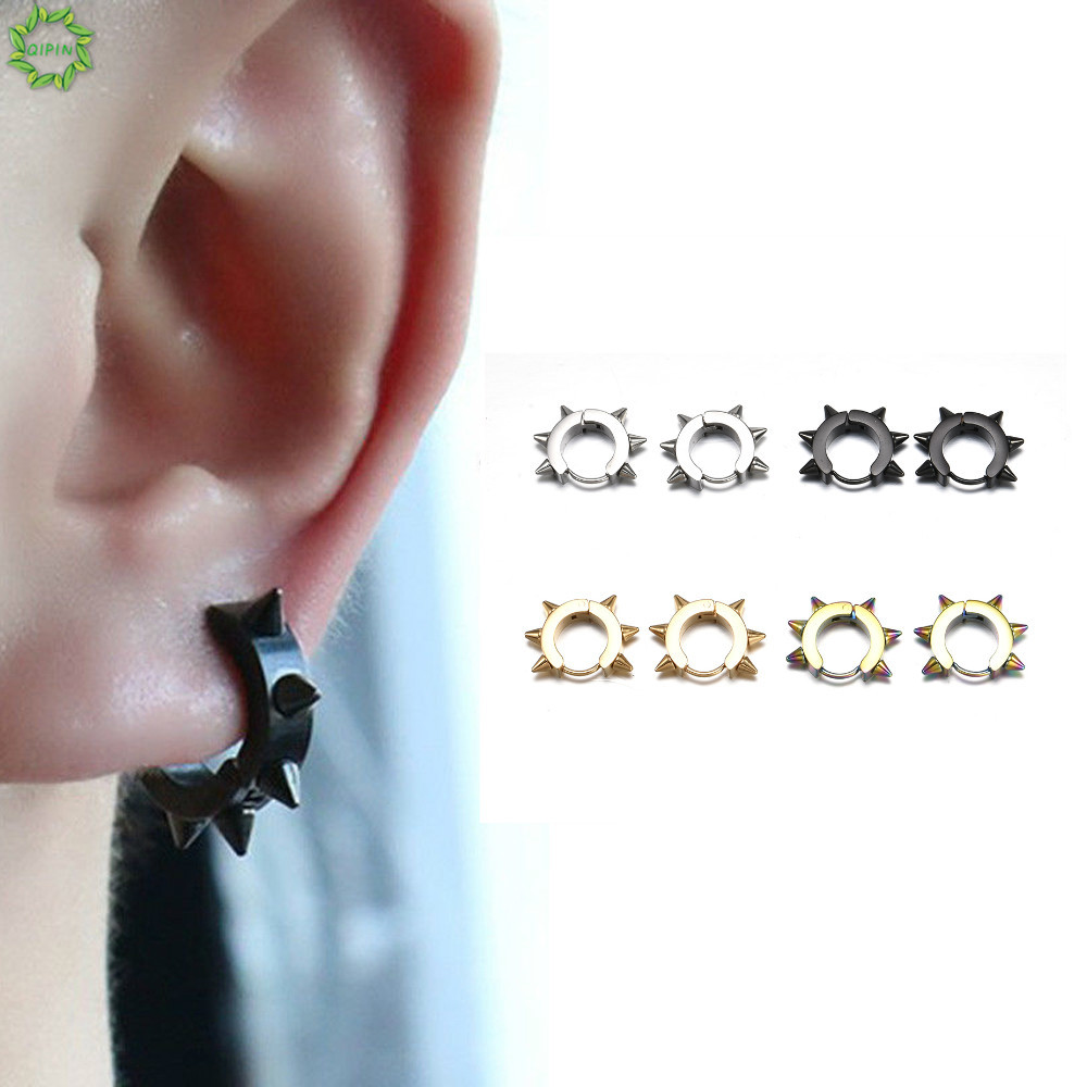 Bông Tai Tròn Phối Đinh Tán Cá Tính Cho Nam Và Nữ