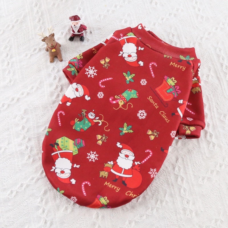 BST NOEL ÁO NỈ MỎNG KHÔNG KHÍ NOEL HOẠ TIẾT SANTA CLAUS  CHO THÚ CƯNG