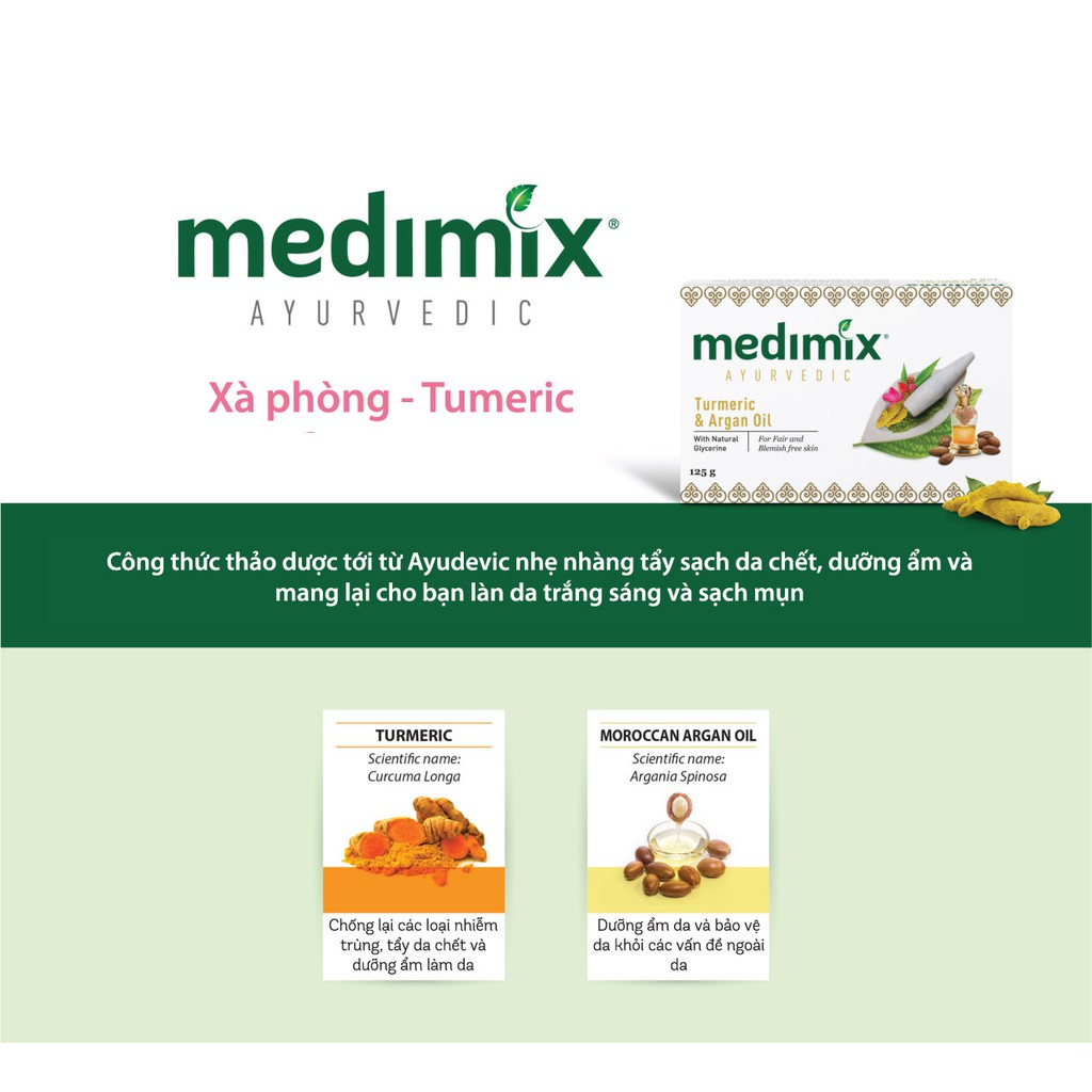 Xà phòng Medimix Ayurvedic Turmeric & Argan oil SÁNG DA-GIẢM THÂM 125g