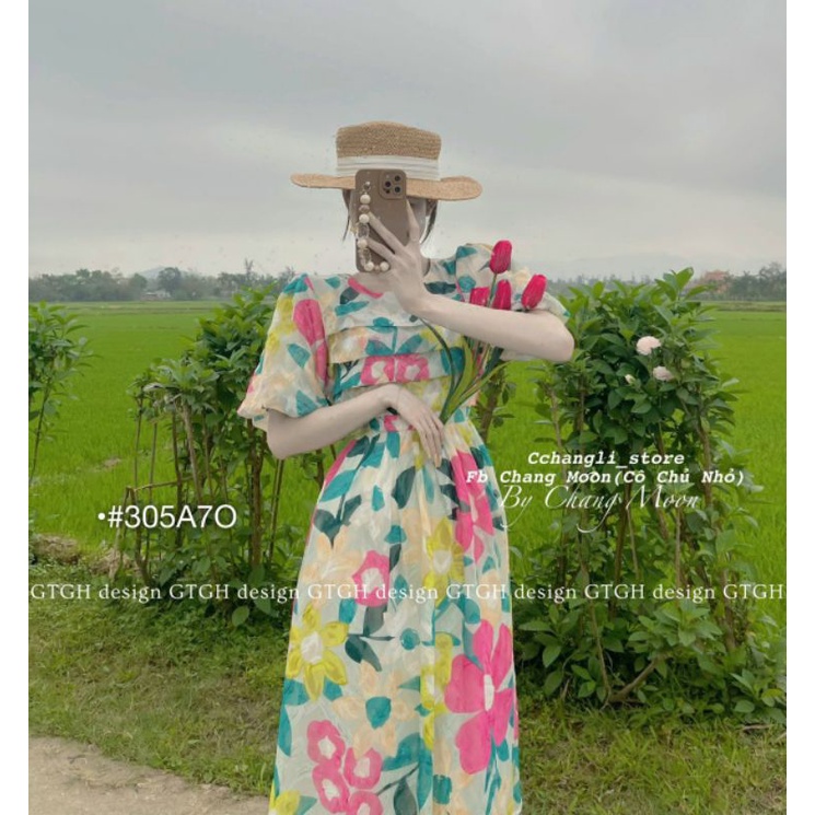 Đầm Hoa Nhí ,Váy Xòe Hoa Xếp Ly Ngực Tay Phồng Xinh Cho Nữ Chụp Hình Sống Ảo Vải Lụa QC Mịn Mát