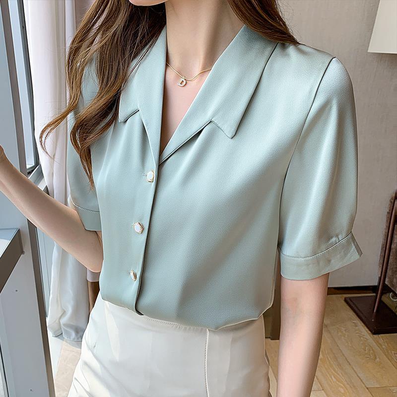 Áo Sơ Mi Chiffon Tay Ngắn Cổ Chữ V Dáng Rộng Thời Trang Mùa Hè Dành Cho Nữ
