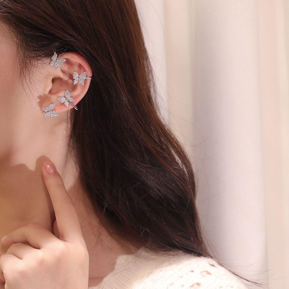 Bông Tai Dạng Móc Không Xỏ Hình Bướm Lấp Lánh Thời Trang Cho Nữ