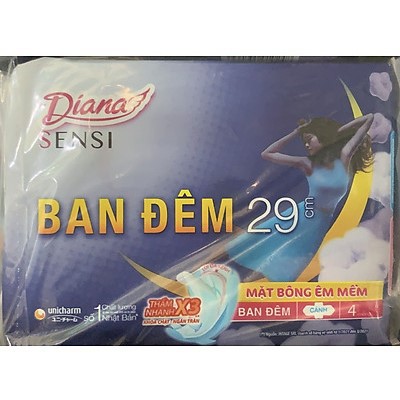 Mua 2 tặng 1 - 02 gói Băng vệ sinh ban đêm Diana Sensi Ban đêm có cánh 29cm (4 miếng) tặng gói 02 miếng cùng loại.