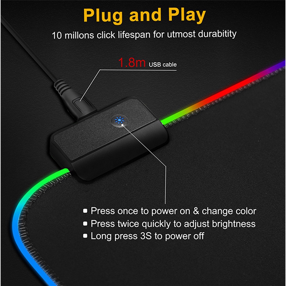 Tấm Lót Chuột Và Bàn Phím Có Đèn LED Nền In Hình Anime Demon Slayer 90x40cm