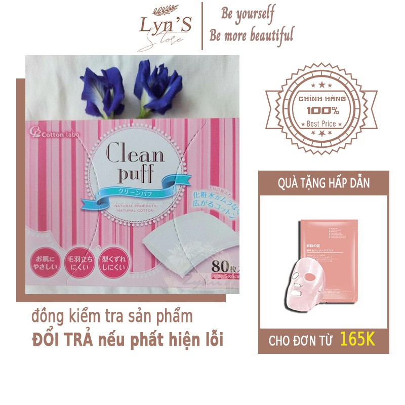 Bông tẩy Trang Clean puff  💝 𝑭𝑹𝑬𝑬𝑺𝑯𝑰𝑷 💝 bông tẩy trang Nhật, 80 Miếng