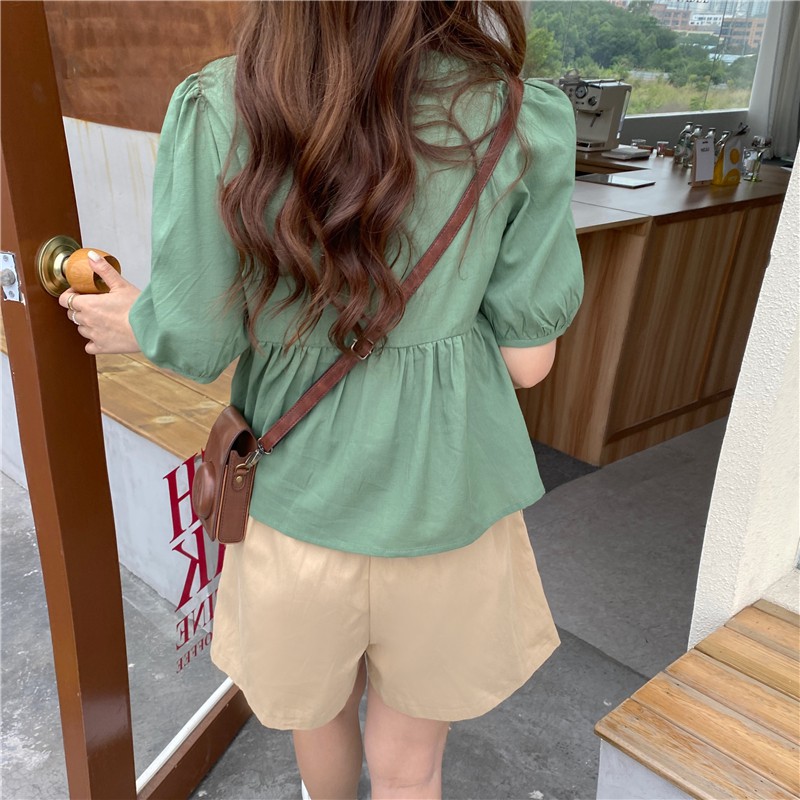 Áo kiểu nữ Thiết kế Retro Cổ vuông Tay bồng Lộ xương quai xanh Ulzzang Hàn Quốc Áo nữ kiểu Bánh bèo Búp bê Ngọt ngào | BigBuy360 - bigbuy360.vn