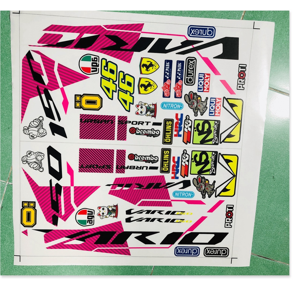 ( Quí khách vui lòng mang ra tiệm cho thợ dán ) Tem vario 150 indo hồng trắng