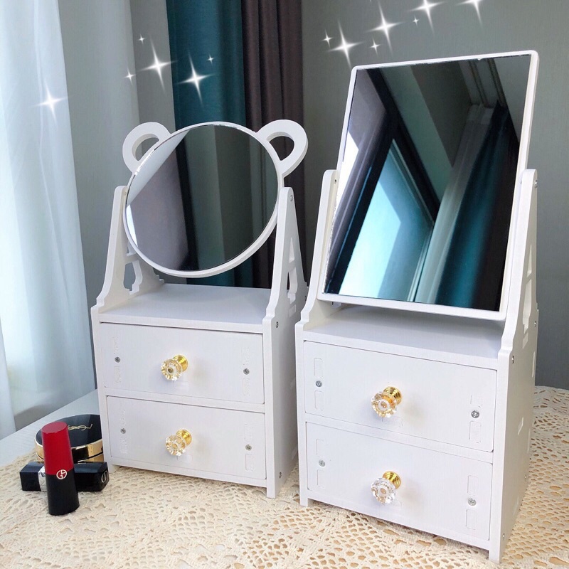 Kệ đựng mỹ phẩm 2 tầng có gương, tủ đựng trang điểm mini